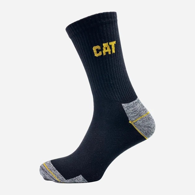 Мужские высокие хлопковые носки Caterpillar CAT черные с желтым