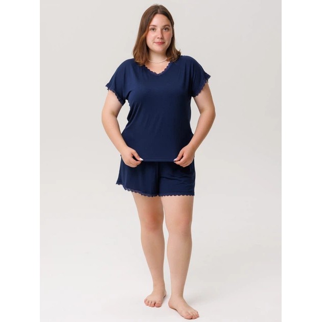 Dunkelblaue Damen Viskose Pyjama mit T-Shirt und Shorts