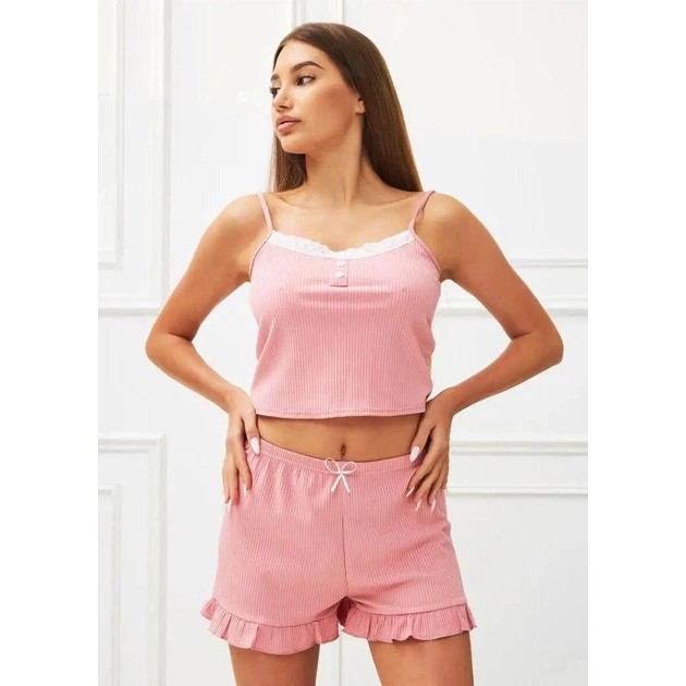 Damen Pyjama-Set mit kurzem Oberteil und Shorts in Rosa