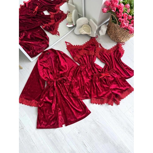 Women's Pajama Set with Robe in Red