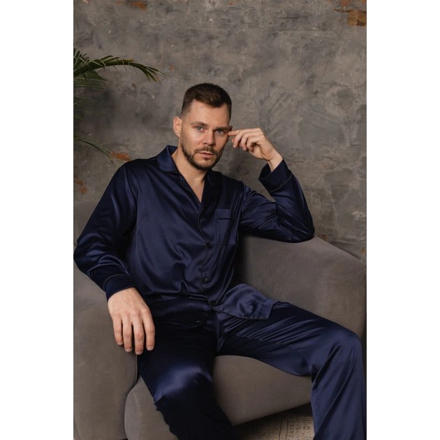 Pyjama en Soie pour Homme de Couleur Bleue