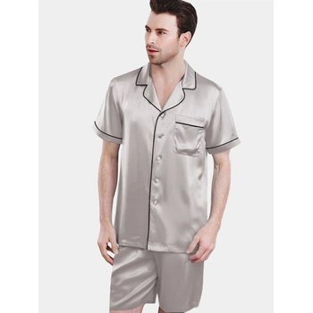 Pyjama en Satin de Soie pour Homme avec Shorts Bordeaux