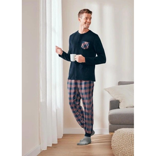 Men's Pajama Set with Long Sleeve Top and Joggers by Livergy