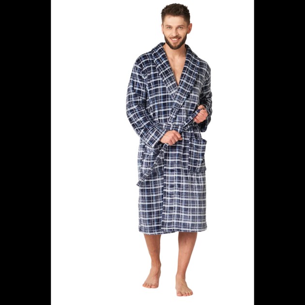 Langer Herren-Fleece-Rock in Schwarz mit Schalkragen