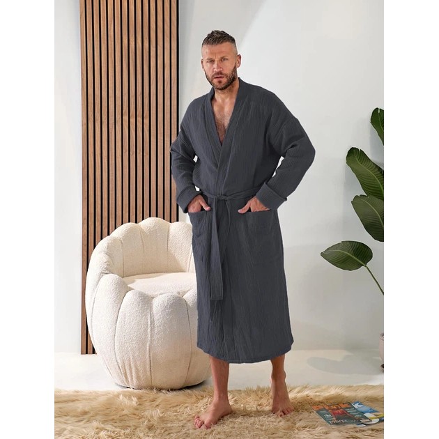 Bata de hombre de muselina color grafito – comodidad y elegancia