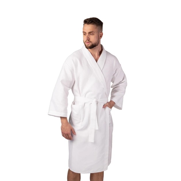 Luxyart Waffle Robe White - 100% Cotton