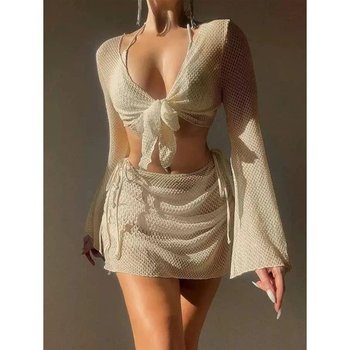 Bikini para mujer color beige con lazos