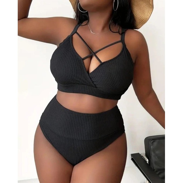 Bañador separable de mujer en negro con relieve