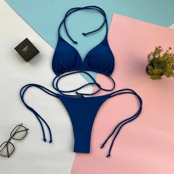 Bikini con Tiras Triangulares, Azul