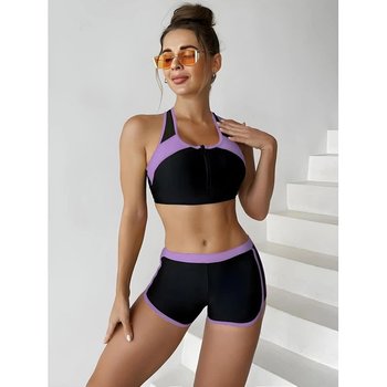 Bañador de Shorts con Top con Cremallera Z.Five Negro y Púrpura