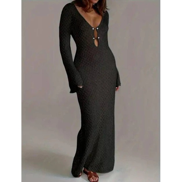 Long Black Woven Beach Dress Nona L