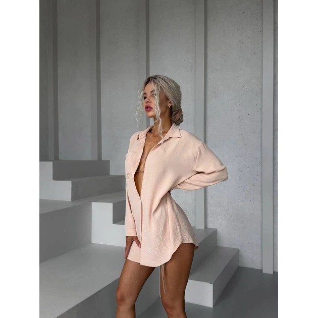 Damen Oversized Strandshirt in Beige