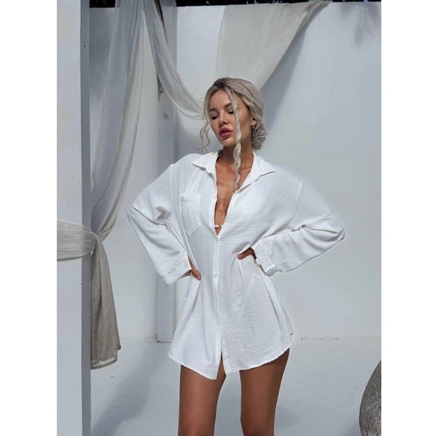 Chemise de Plage Oversize Femme en Crêpe Blanc