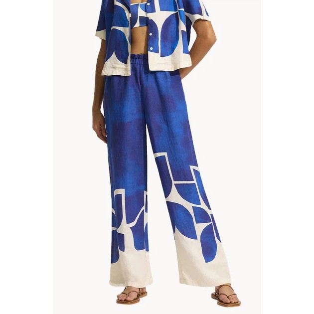 Damen Sommerhose Seafolly Blau aus Leinen und Viskose