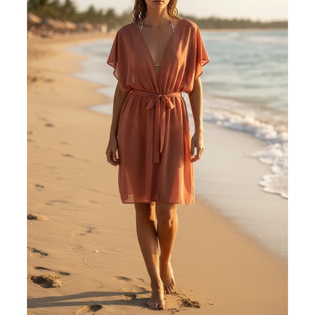 Transparente Strandtunika aus Terrakotta Chiffon