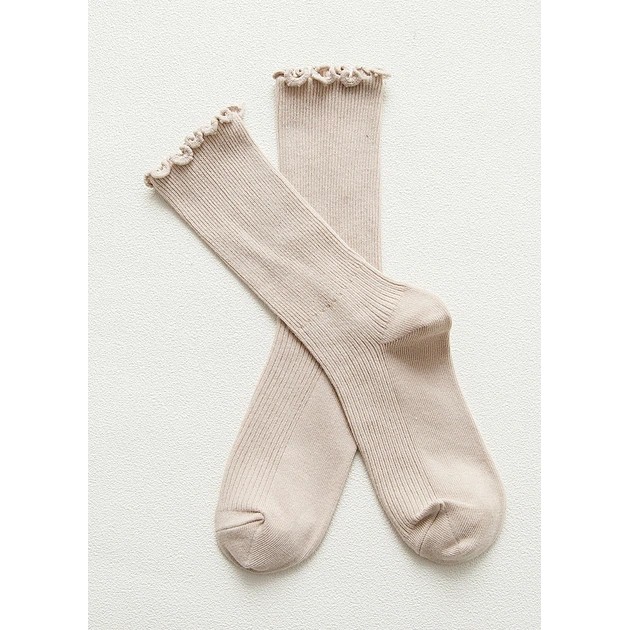 Hohe beigefarbene Rüschensocken für Damen