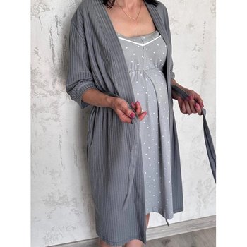 Ensemble de Maternité : Robe de Nuit et Chemise de Nuit Grise
