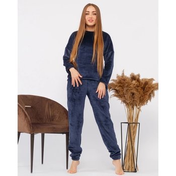 Pijama de mujer de felpa azul oscuro con blusa y pantalones