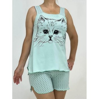 Pijama de mujer en menta con gato y pantalones cortos