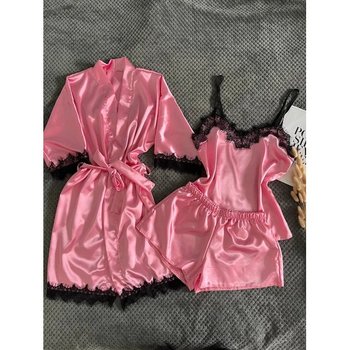 Conjunto de Bata y Pijama para Mujer en Color Púdrico de Modashoping