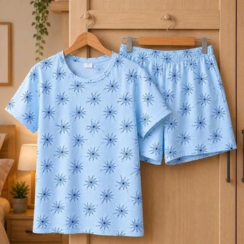 Conjunto de Pijama de Algodón para Mujer con Shorts Azules