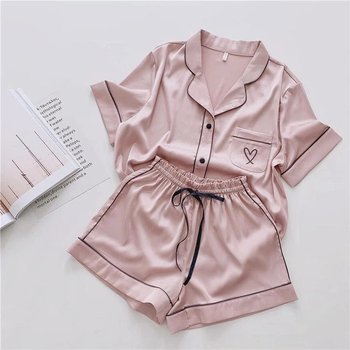 Conjunto de pijama de satén francés para mujeres, rosa
