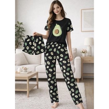 Conjunto de Pijama para Mujer Saimeiqi Negro (Camiseta + Pantalones Cortos + Pantalones)