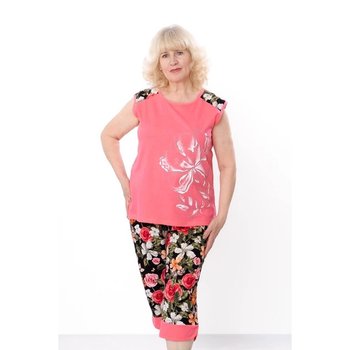 Conjunto de pijama de verano para mujer en color coral (top + capris)