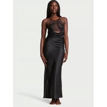 Nuisette Longue Noire en Satin de Victoria's Secret avec Dentelle
