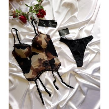 Women's Corset with Suspenders Acousma Black with Chocolate