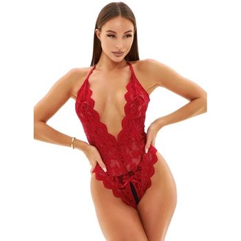Women's Lace Bodysuit with Open Back in Red