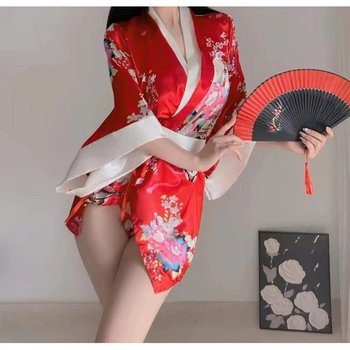 Erotic Japanese Kimono Robe Geisha Costume Red