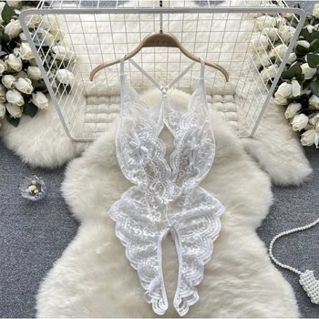 Lace Bodysuit with Open Access White